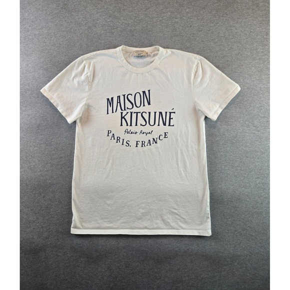Maison Kitsune Shirt Mens M Ivory Palais Royal Classic Fit Tee Luxury Streetwear - Picture 1 of 8